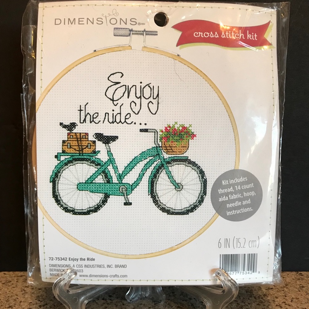 NEW Dimensions "Enjoy the Ride" Cross Stitch Kit Bicycle Flowers 72-75342